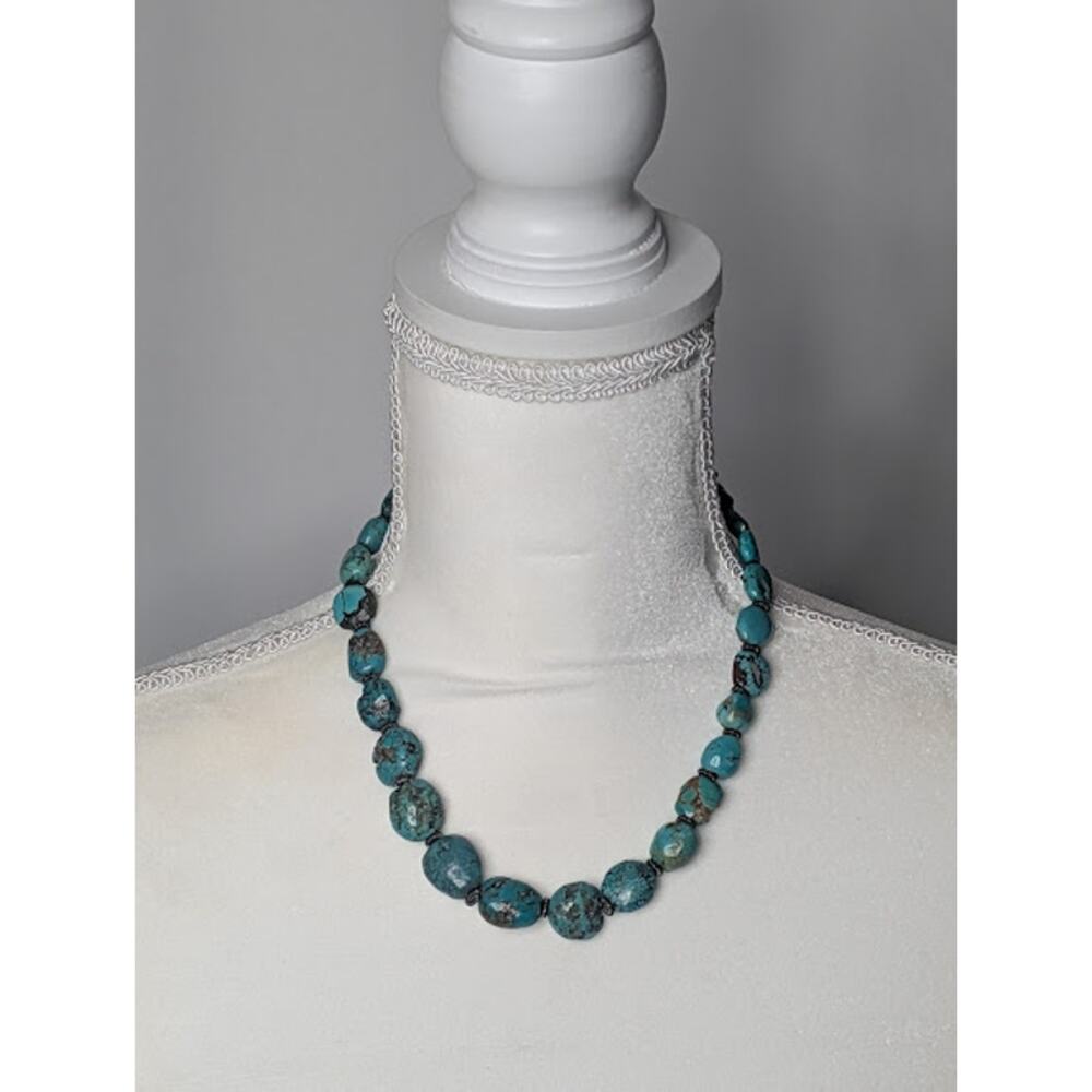 Vtg Native American Navajo Graduated Turquoise Nuggets Necklace 18" long BOHO